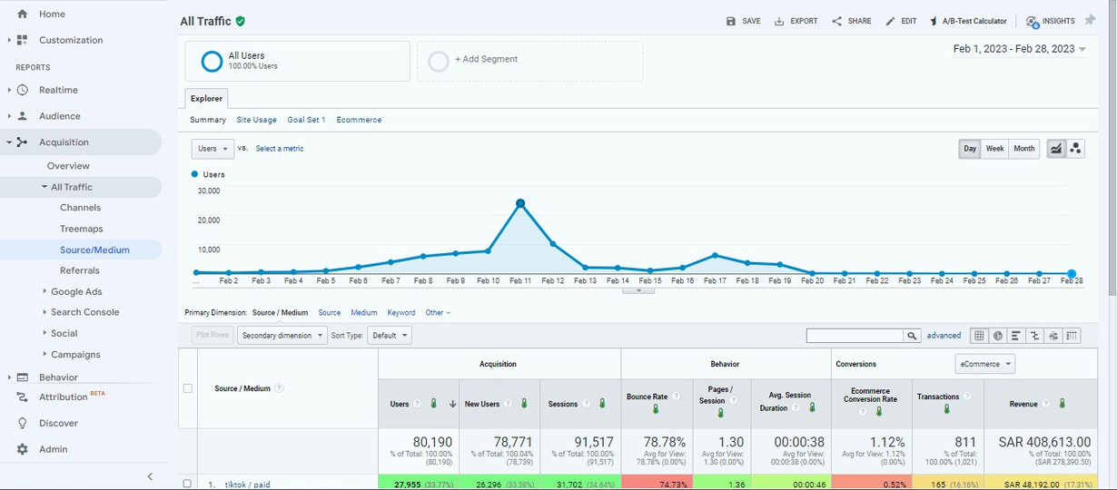 Google Analytics - Traffic and Revenue Data