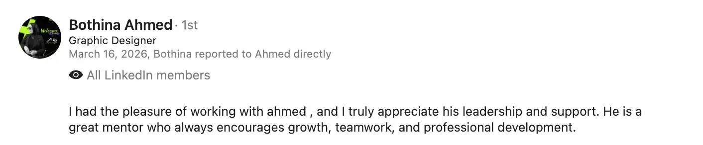 Bothina Ahmed LinkedIn recommendation screenshot