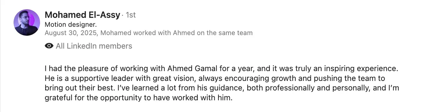 Mohamed El-Assy LinkedIn recommendation screenshot